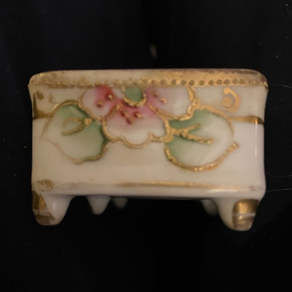 Antique Nippon Hand-Painted Pink, Green & Gold Floral Porcelain Vanity Dish - Picture 11 of 16